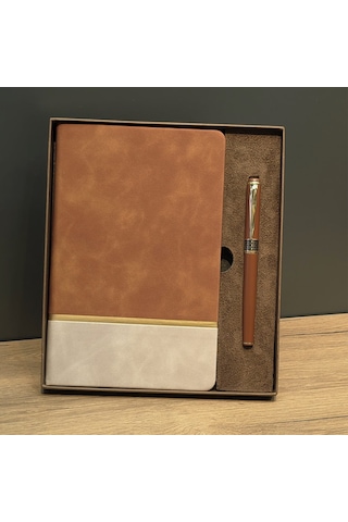 Periboia Taba Rengi Gold Detaylı Termo Deri Defter Ve Metal Rolle Çok Renkli
