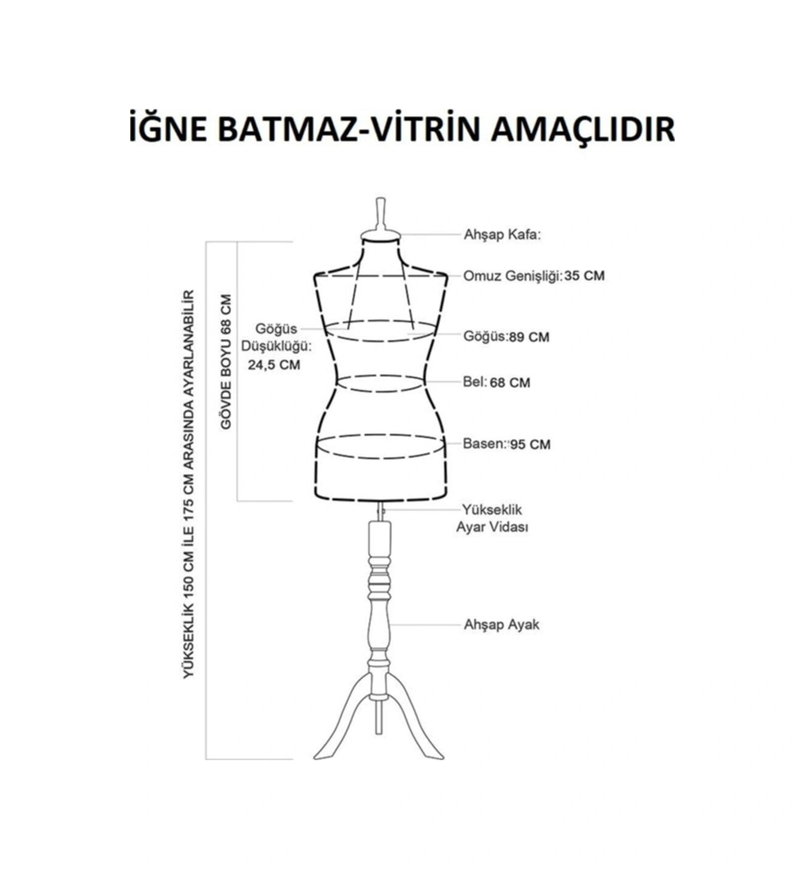 Vitrin Amaçlı 38 Beden Terzi Mankeni Vitrin Mankeni Cansız Manken İğne Batmaz