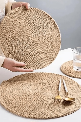 Nishev 6 Lı Hasır 34cm Büyük Boy Amerikan Servisi Supla Örme Bambu Sarı