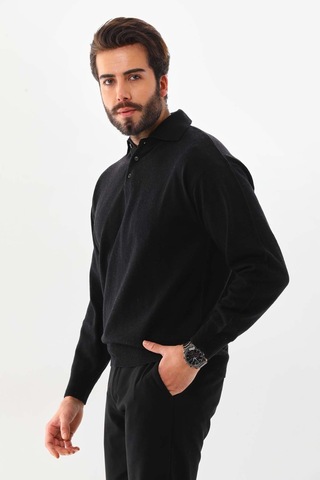 Ersin Triko Erkek Polo Yaka Yün Kazak 4135 Siyah