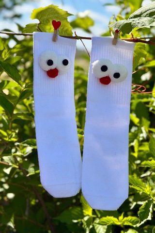 Lousocks Unisex Beyaz Pörtlek Gözlü Eğlenceli Soket Çorap