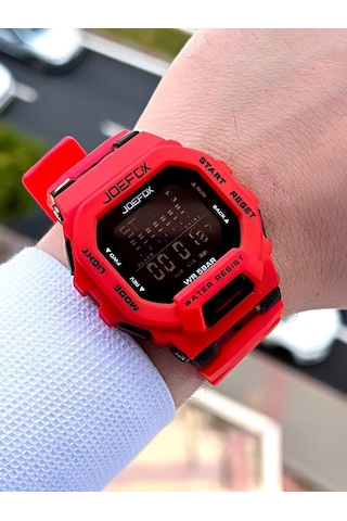 Joefox G-shock Kasa Kırmızı-Siyah Digital 5 ATM Spor Kol Saati J-gs01