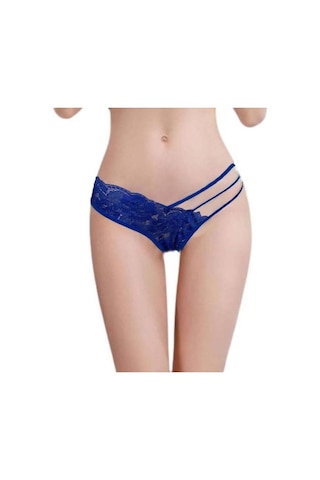Ang Butik Kadın Mavi Dantelli Şerit Detaylı String Külot