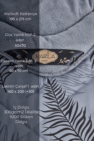 Palm Desenli Çift Kişilik Çift Taraflı Wellsoft Uyku Seti - Gri - 195x215 Gri Palm