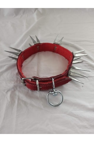 Büyük Irk Çift U Çivili Dikenli Korumalı Köpek Tasması Bordo