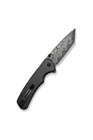 Civivi Brazen Twill Carbon Fiber Overlay On Black G10 Handle Damascus Blade Kamp Çakı Siyah