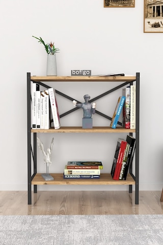 Bofigo Dekoratif 3 Raflı Kitaplık Metal Kitaplık Perge Çam