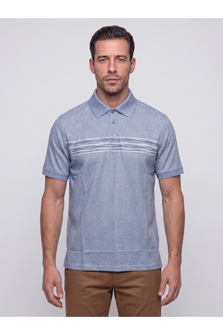 Açık Mavi Mikro Desenli Regular Fit Erkek Polo Yaka Tişört Indigo