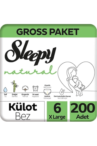 Sleepy Natural Külot Bebek Bezi 6 Beden Gross Paketi 100x2 200 Adet 6 Numara