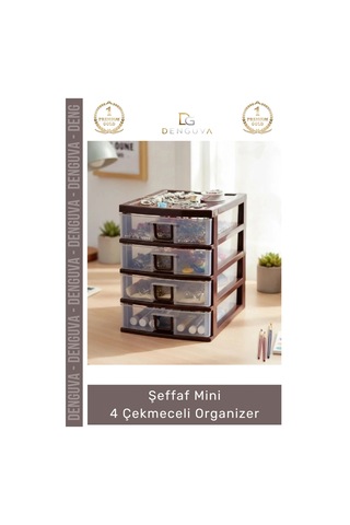 Çekmece Masaüstü Ofis Ev Tipi Takı Makyaj Kırtasiye Hobi Şeffaf Plastik Mini 4 Çekmeceli Organizer Çok Renkli