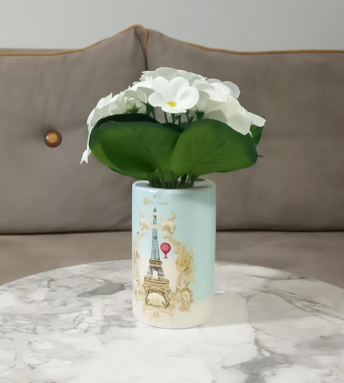 2 Adet Vazo Dahil,vazoda Çiçek,beyaz Yapay Çiçek,vazo Dekoratif Romantik Yeşil Model 7x7x16cm Çok Renkli