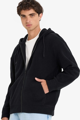 Defacto Boxy Fit Kapüşonlu Fermuarlı Polar Sweatshirt F0074AX25AU Siyah