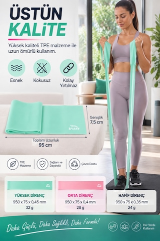 Online 3’lü Pilates Direnç Bandı Seti Fitness Egzersiz Lastiği