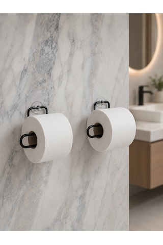2 Li Siyah Metal Rulo Kağıt Tutucu Yapışkanlı Banyo Ve Mutfak Kağıtlık Antrasit Melanj