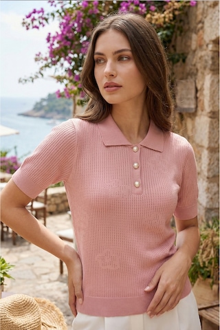 Sayzen Your Shine Sayzen Çiçek Desenli Gömlek Yaka Kadın Tişört Sy-2602tsr Pembe