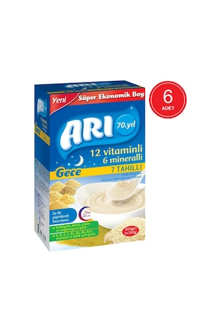 Arı Gece 12 Vitaminli 6 Mineralli Sütlü 6+ Ay Pirinç Unu 6 x 500 G