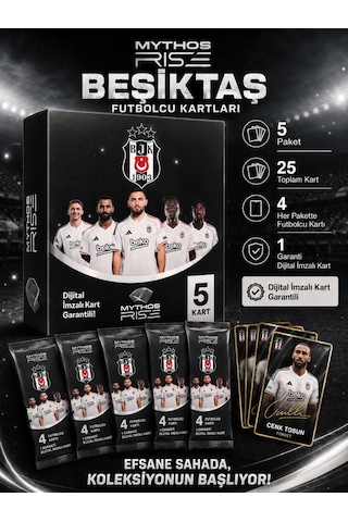 Mythos Rise Beşiktaş Futbolcu Kartları 5'li Kutu Paketi 25 Kart Dijital İmzalı Kart Garantili