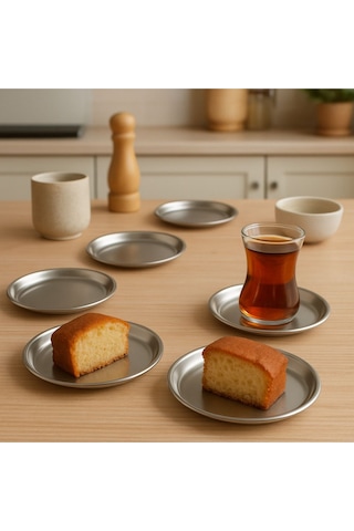 6 Adet 12 Cm Gümüş Yuvarlak Paslanmaz Çelik,lokumluk,ikramlık, Pasta Servis,kahve Fincan Altlığı Gümüş