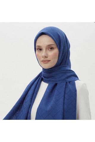 Ünallive Saks Mavisi Modern Jakar Şal Saks mavi