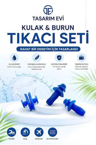 Yüzücü Kulak Tıkacı+ Burun Tıkacı Deniz Havuz Yüzme Tıkaç Seti Takımı