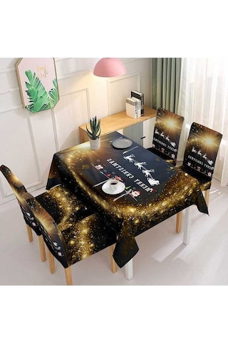 Flybuy Xıxun Tek Siyah Seti Sandalye Sandalye Parça Örtüsü Örtüsü Noel Masa Masa Kılıfı Kapak Emici Elastik Dekorasyon 180cm 140 Kh Siyah