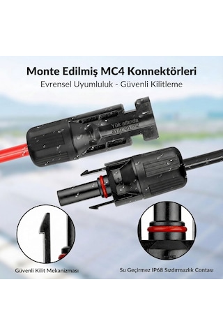 Solar Kablo Seti 6mm² - Mc4 Ve Yüksük Montajlı 5+5 Metre