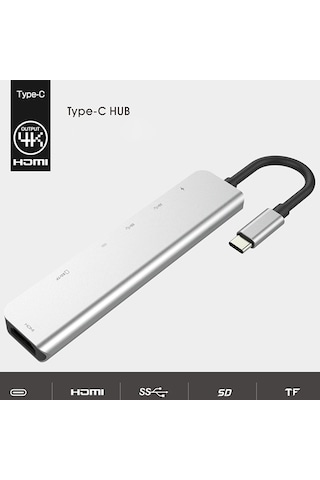 Ally Usb Type-C To 7In1 Hdtv 2Xusb Pd Sd-Tf Okuyucu Hub Adaptö