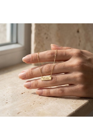 925 Ayar Gümüş İsim Yazılı Minimal Plaka Kolye Gold