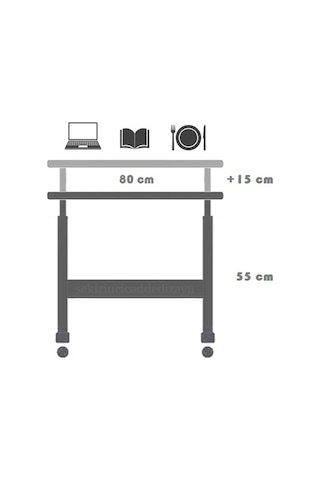 Sekizincicaddedizayn Yükseklik Ayarlı Çalışma Masası - Atlantik Çam (Tekerli) 80X40