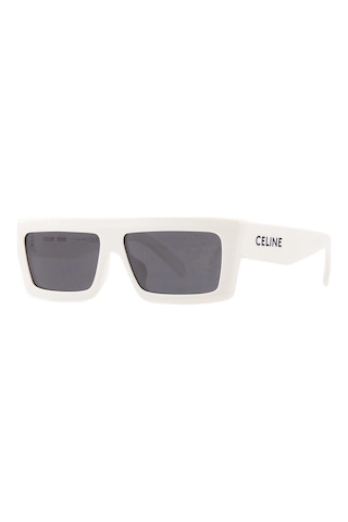 Celine Cl40214u 25a Unisex Güneş Gözlüğü - Kare Form Beyaz Kemik Çerçeveli Füme Camlı Çok Renkli
