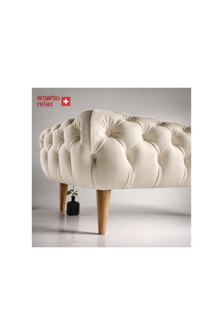 Smarto Relax Swiss Style Puf Adelboden Kapitone Puf,baby Face Polyester Kaplama,ahşap Ayaklı 100 X 50 X45 Cm Kapitone Puf,ayaklı Bej