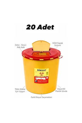 Tıbbi Atık Kovas Sarı, Enfekte Kovası Sarı Renk , Hijyenik Ve Güvenli Kullanım 10 Litre Tüm Adetler Bordo