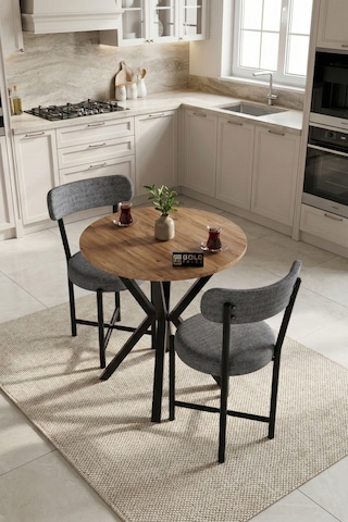 Mutfak Masası 70 Çap Yuvarlak 2 Sandalyeli Atlantik Masa Takımı Modern Set Bahçe Balkon Cafe Teddy Gri