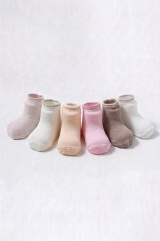 Cocole Socks Kız Bebek Soket Çorabı Kraft Kutulu 6'lı Set Pamuklu 0-1 Düz Çok Renkli
