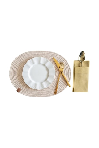 Vos Versa Amerikan Servis Tekli Supla Lux Sunum Tabak Altlığ - Oval Bej Vvhm0037-394 - Bej