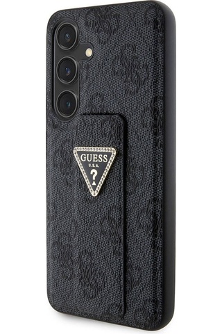 Galaxy S24 Uyumlu Kılıf Guess Lisanslı 4g Desenli Üçgen Logolu Standlı Deri Kapak Siyah