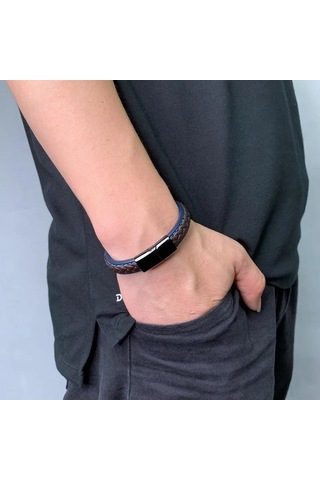 Yeni Punk Deri Örgü Bileklik Erkekler İçin Charm Bileklikler Erkek El Takısı Deri Bileklik Homme Siyah