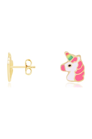 Diamond Line - Gülaylar 14 Ayar Altın Unicorn Küpe