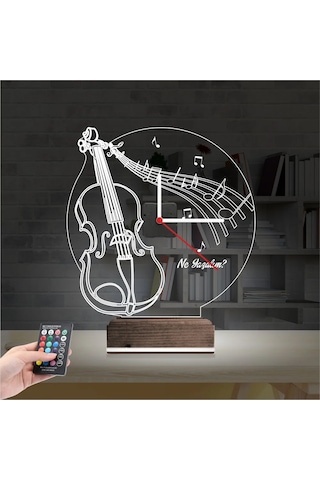 Luvivia Keman Müzik Nota V1 Kişiye Özel Saatli 3d Lamba - Masa Gece Lambası Şeffaf