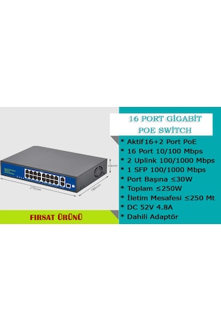 16 Port 10/100/1000mbps 16+2 Gigabit Poe Switch