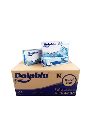 Dolphin Nitril Pudrasız Muayene Eldiven Mavi 20 x 100’lü M