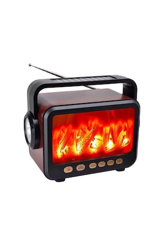 Şömine Efektli Nostajik Radyo Solar Panelli Nostaljik Görünümlü Bluetoothlu Ve Fenerli Mp3 Çalar Müzik Kutusu