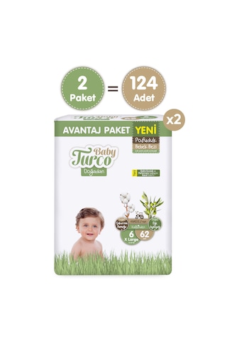 Baby Turco Doğadan Süper Avantaj Paketi Pofuduk Bebek Bezi 6 Numara Xlarge 124 Adet