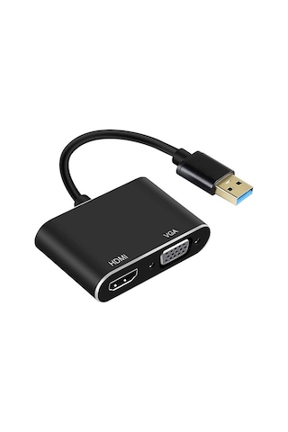 Sınır Ötesi Usb3.0'dan Hdmı+vga Dönüştürücü Type-c Portu Hd İki Bir Arada Usb'den Hdmı Adaptörü Usb'den Hdmı+vga Siyah