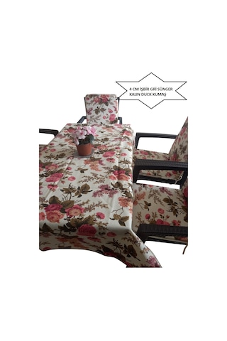 Sandalye Minderi Masa Örtüsü 120x180 4 Adet Minder Kalin Duck Kumaş 4 Cm Sünger Ingiliz Gülü Çok Renkli