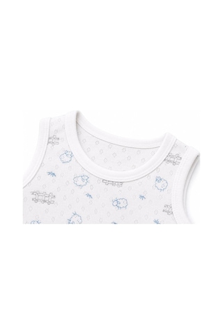 H&c Coolboy H&c Bebek Kolsuz Çıtçıtlı Body Zıbın %100 Pamuk Jakarlı Kuzu Desenli Beyaz Mavi Kuzulu
