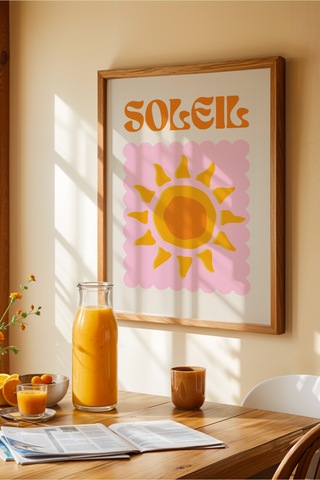 Soleil Pastel Renkli Dekoratif Poster Tablo Ahşap Çerçeveli