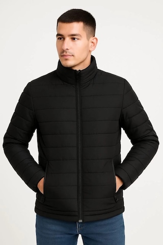 Erkek Bomber Mont Ceket Su İtici Kumaş, Kapitone Astarlı, Fermuarlı, Kışlık - Siyah Siyah