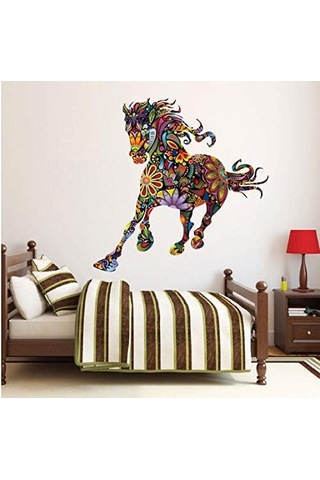 Vahşi Renkli Çiçek At Duvar Sticker Çiçek Desenli Pentium At Oturma Odası Yatak Odası Çıkartması Ev Dekorasyonu 60 60cm Şeffaf