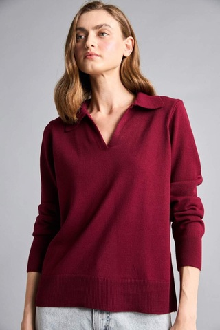 Defacto Regular Fıt Polo Yaka Kazak F0405ax26wnbr330 Bordo-br330